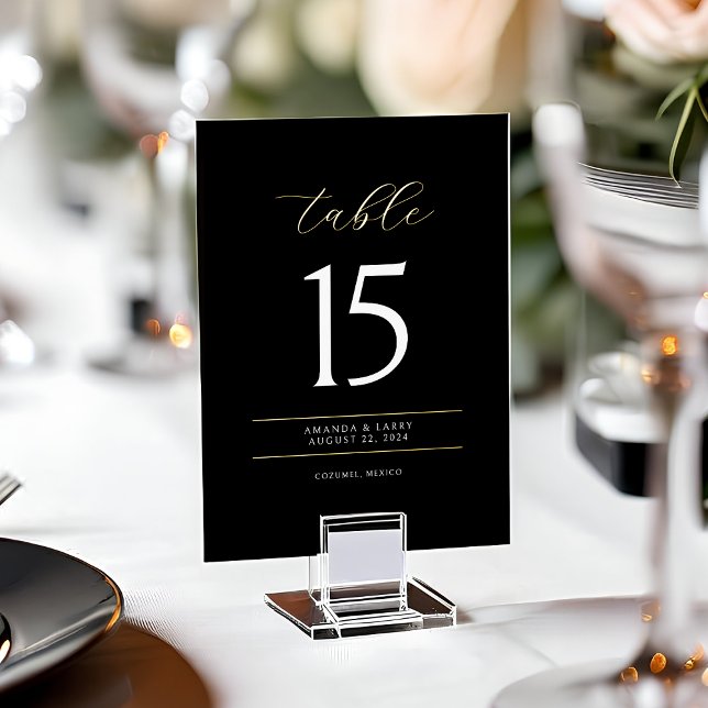 Black Elegant and Minimal Foil Table Number Cards (Black and Gold Wedding Foil Table Numbers)