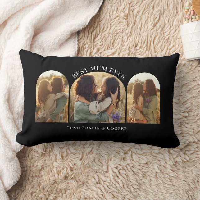 Black elegant arch multi photo best mum lumbar cushion (Blanket)