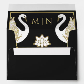 Black Elegant Art Nouveau Swans Wedding Envelope