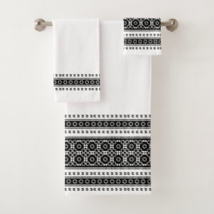 Black Elegant Border Geometric Pattern Modern Bath Towel Set