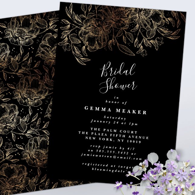 Black Elegant Botanical Bridal Shower Invitation (Creator Uploaded)