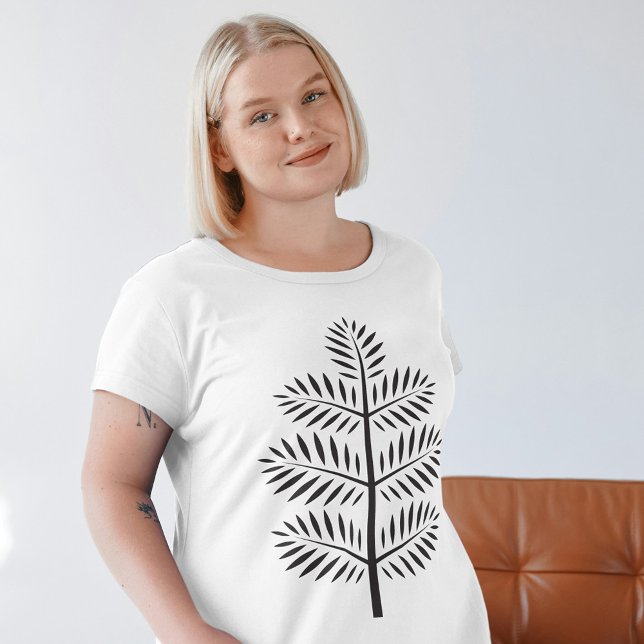 Black Elegant Botanical Tropical Branch Women T-Shirt (Creator Uploaded)