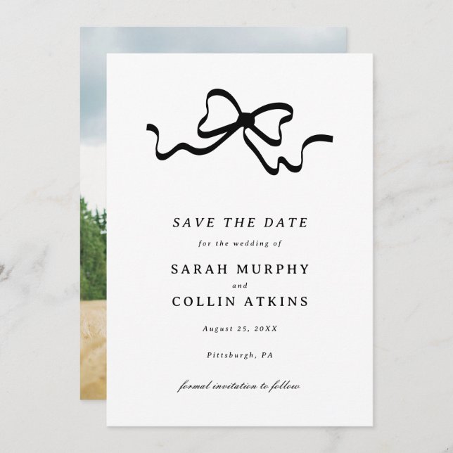 Black Elegant Bow Save the Date Invitation (Front/Back)