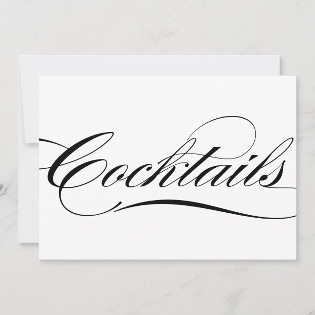 Black Elegant Calligraphy Cocktails Wedding Sign Invitation (Front)