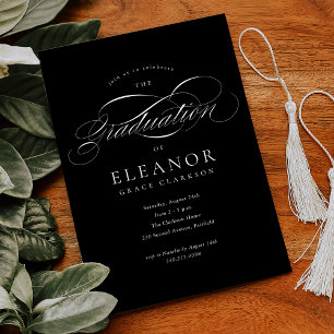Black Elegant Calligraphy Graduation Party Invitation