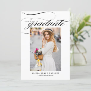 Black Elegant Calligraphy Photo Graduation Announcement