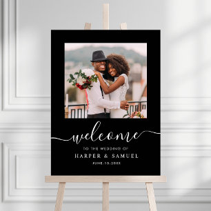 Black Elegant Calligraphy Photo Wedding Welcome Poster