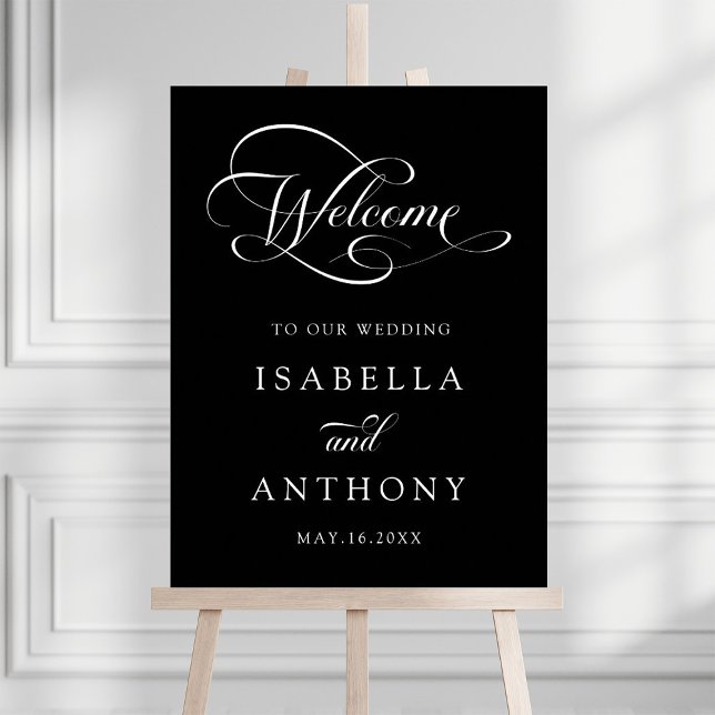 Black Elegant Calligraphy Wedding Welcome Sign (Creator Uploaded)