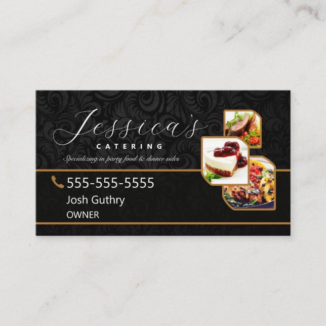 Black Elegant Catering Business Card (Front)