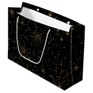 Black Elegant Celestial Starry Gold Stars Design Large Gift Bag