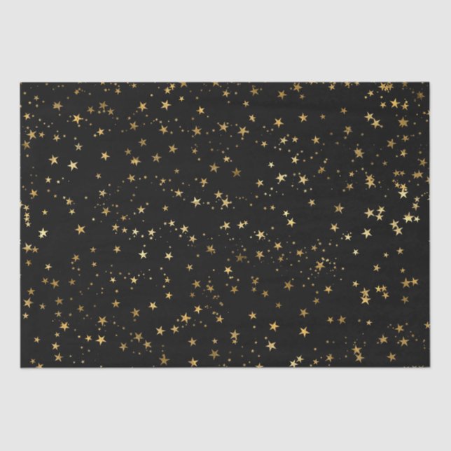 Black Elegant Celestial Starry Gold Stars Design Tissue Paper (Front)