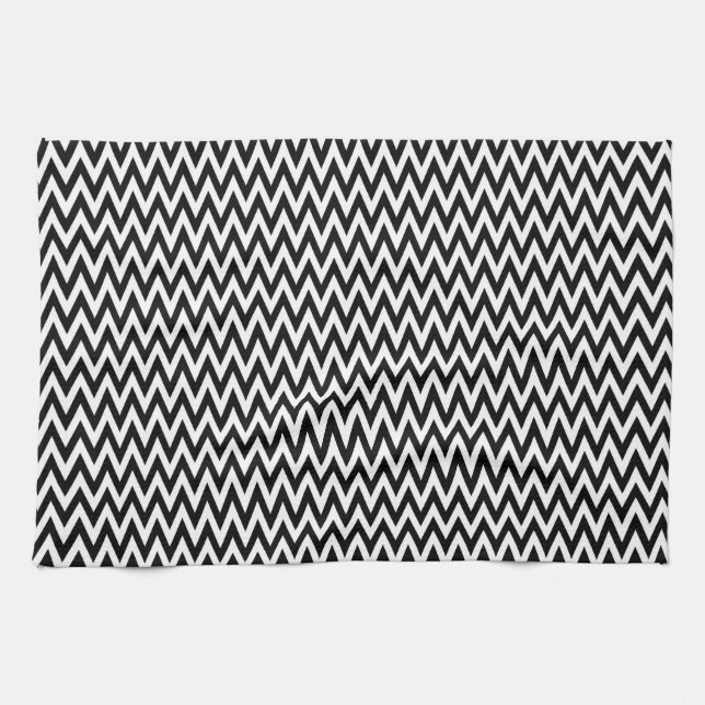 Black Elegant Chevron Design Tea Towel (Horizontal)