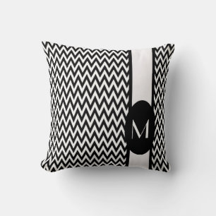 Black Elegant Chevron Design with monogram Cushion