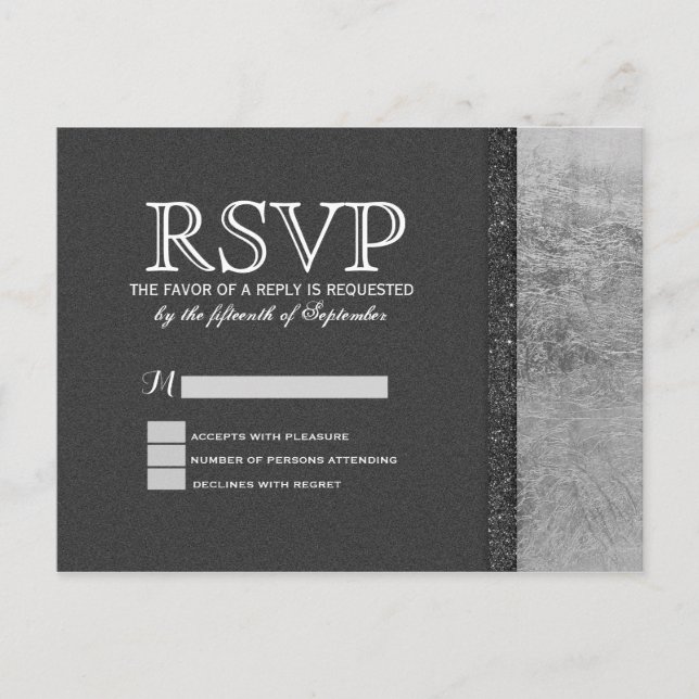 Black Elegant Chic Faux Foil & Glitter Invitation Postcard (Front)