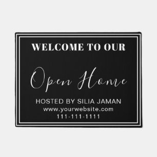 Black Elegant Chic Open House Real Estate Realtor Doormat