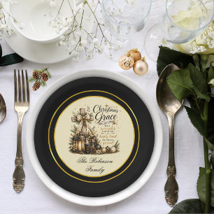 Black Elegant Christmas Christian Faith Paper Plate