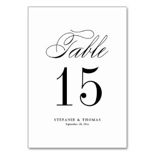 Black Elegant Classic Script Wedding Table Number