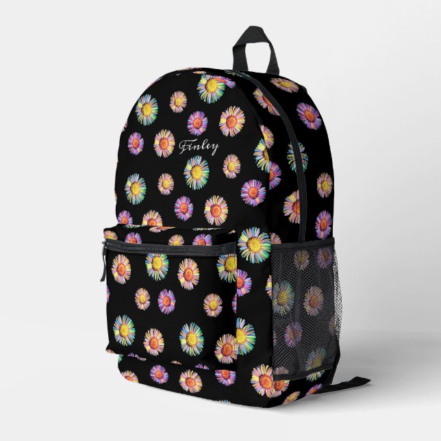  Black Elegant & Colourful Classy Floral Boho Dais Printed Backpack (Back Corner Right)