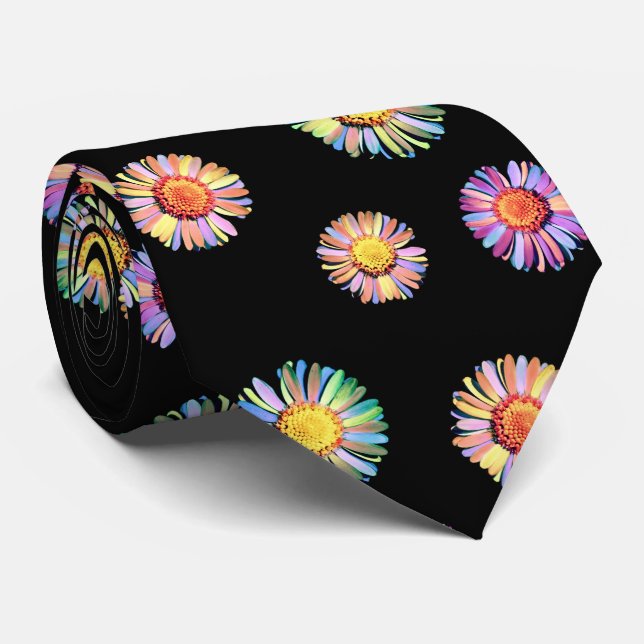  Black Elegant & Colourful Classy Floral Boho Dais Tie (Rolled)