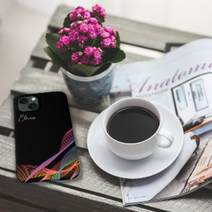 Black elegant colourful wavy iPhone 13 case