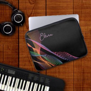 Black elegant colourful wavy  laptop sleeve