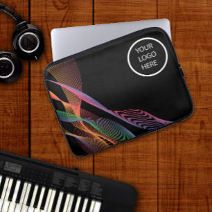 Black elegant colourful wavy logo laptop sleeve