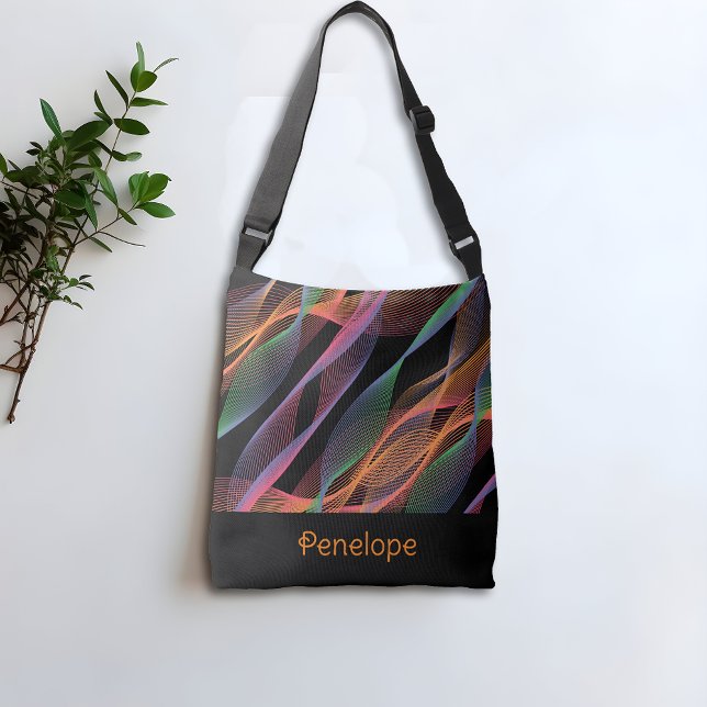 Black elegant colourful wavy name crossbody bag (Creator Uploaded)