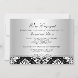 Black Elegant Damask Engagement Party Invitation