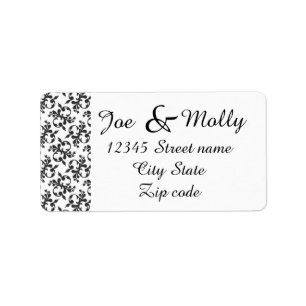 Black elegant damask return address labels