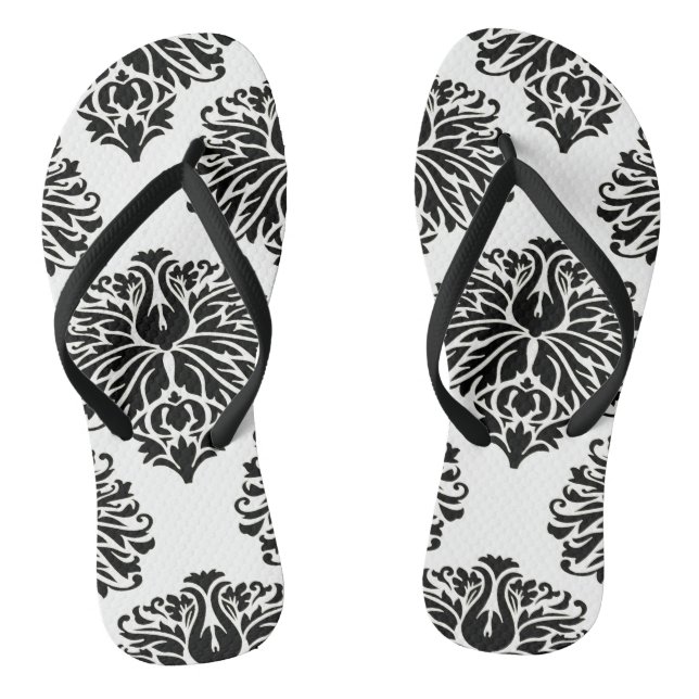 Black Elegant Damask Thongs (Footbed)