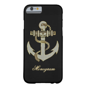 Black, Elegant Diamonds & Gold  Nautical Anchor Barely There iPhone 6 Case