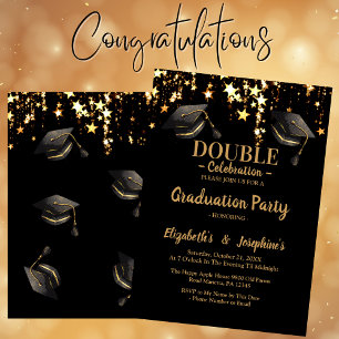 Black elegant double  Celebration Graduation Party Invitation