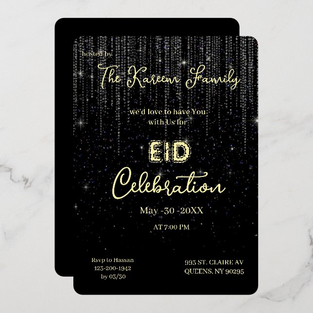 Black Elegant EId Celebration Eid Party Invitation (Front/Back)