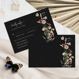 Black Elegant Floral Boho RSVP Card