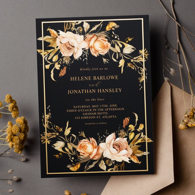 Black Elegant Floral Modern Wedding Invitation (Black Elegant Floral Modern Wedding Invitation)