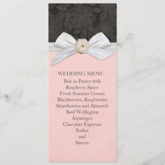 Black Elegant Floral Ribbon Damask Wedding Menu