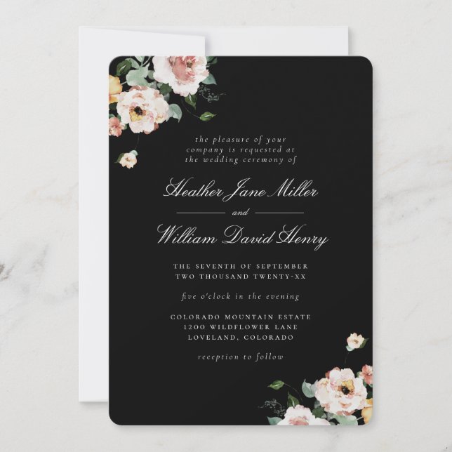 Black Elegant Floral Wedding Invitation (Front)