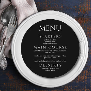 Black Elegant Formal Round Wedding Menu Card