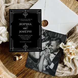 Black Elegant Glamourous Formal Photo Wedding Invitation