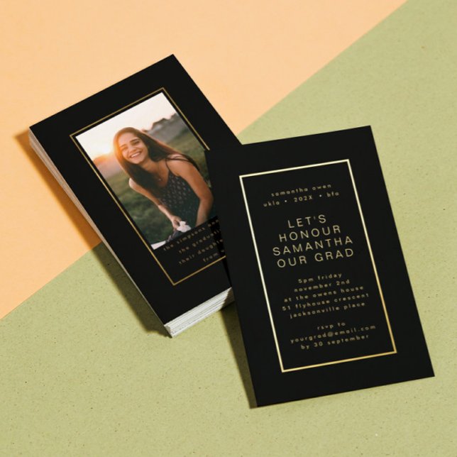 Black Elegant Gold Border Photo University Grad (Creator Uploaded)
