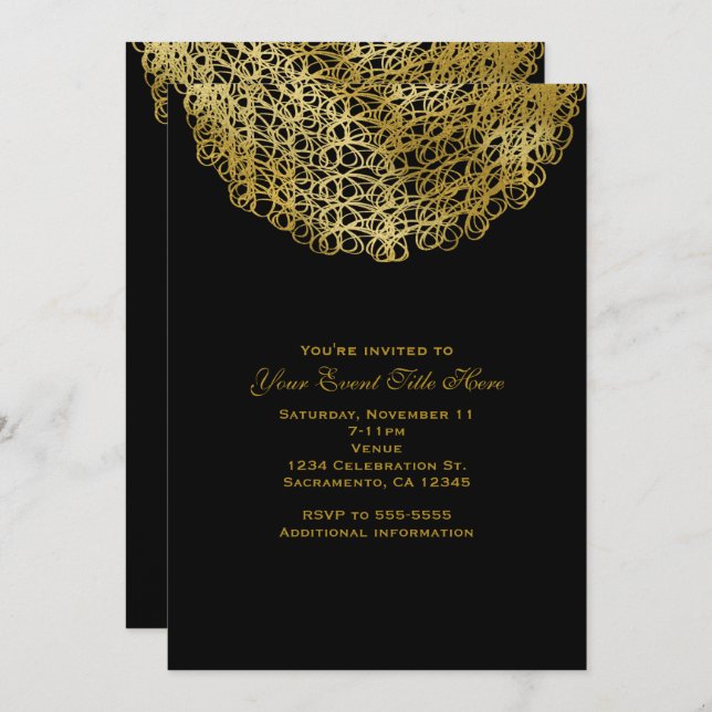 Black & Elegant Gold Circle Event Party Invitation (Front/Back)