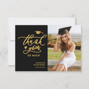 Black Elegant Gold Script Graduation Thank You Invitation