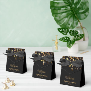 Black elegant & gold stars double joint birthday favour box