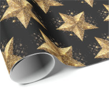 Black Elegant Gold Stars Pattern New Year winter