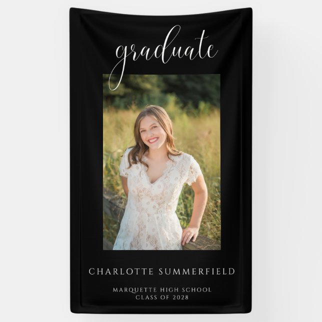 Black Elegant Graduation Party Photo Banner (Vertical)