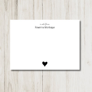 Black Elegant Heart Minimalist Custom Name Wedding Card
