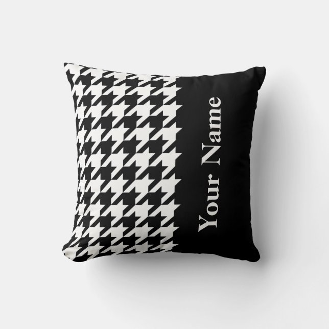 Black Elegant Houndstooth with name Cushion (Front)