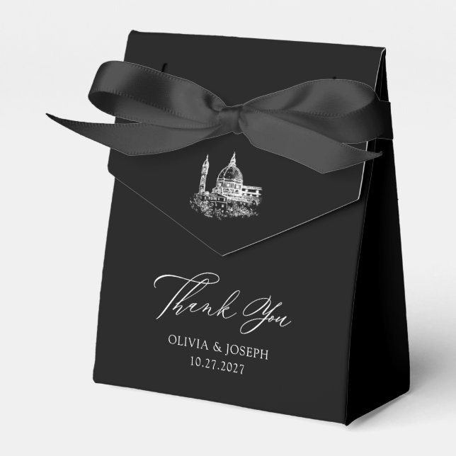Black | Elegant Illustrated Italian Wedding Favour Box (Front Side)