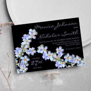 Black elegant lavender blue green floral Wedding Invitation