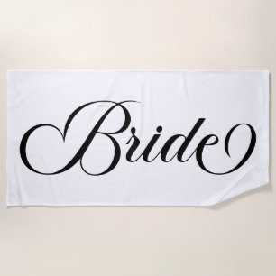 Black Elegant Lettering Bride Beach Towel